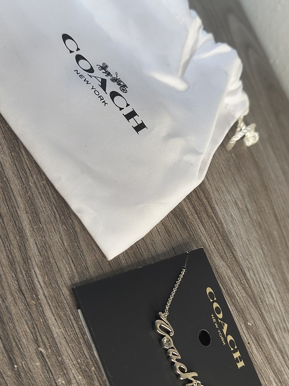 Coach Gold Script Necklace with Coach Dust Bag